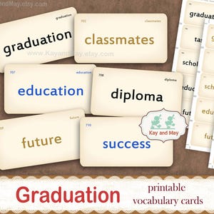 Cartes flash de vocabulaire pour l'obtention du diplôme scolaire, cartes-mots imprimables pour le journal des déchets scolaires, travaux manuels en papier en classe, téléchargement numérique KM-162