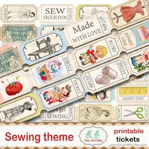 Nähkarten, druckbare Collage Sheet, Vintage Retro Näh-Thema Journal Verzierungen, digitaler Sofort-Download KM-73