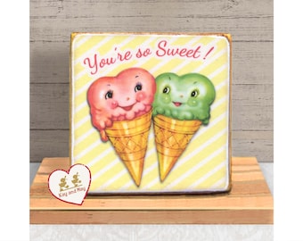 Ice Cream Cones Wood Shelf Sitter Vintage style Summer Decor tiered tray WB-1