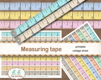 MEASURING tape printable collage sheet / sewing junk journal embellishments / rulers / DIY paper craft card making / instant download KM-63
