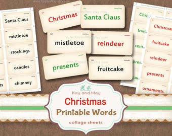 Printable Christmas words for junk journal Vocabulary Flashcards scrapbook tags (Digital Download )