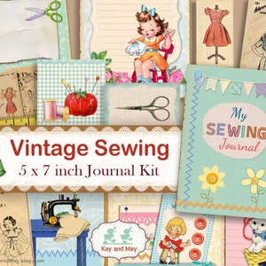 Kit diario spazzatura a tema SEWING - pagine di diario di cucito vintage - effimeri stampabili - kit diario spazzatura di cucito - download istantaneo KM-1