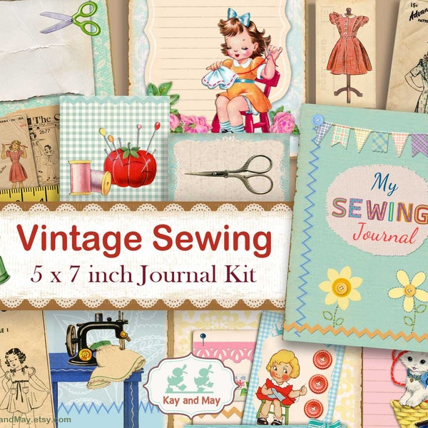 SEWING themed junk journal kit - vintage sewing journal pages - printable ephemera - sewing junk journal kit - instant download KM-1