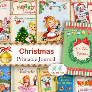 Christmas printable Junk Journal Kit: retro vintage Santa, Children, Reindeer ephemera (Digital download) KM-36