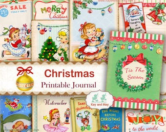 Christmas printable Junk Journal Kit: retro vintage Santa, Children, Reindeer ephemera (Digital download) KM-36