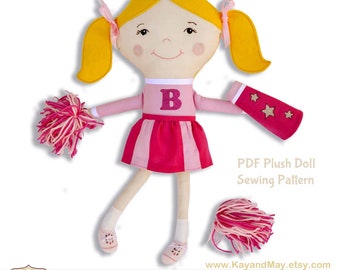 Cheerleader girl sewing pattern / plush doll girl pattern / soft rag doll sewing pattern / stuffed softie pattern - DIGITAL download # MK-7