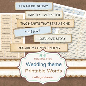 Wedding Journal Words: Printable Scrapbook Embellishments, card making paper craft (Digital Download)