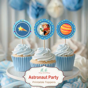 Adornos imprimibles para cupcakes del espacio exterior, decoraciones de astronauta para fiesta de cumpleaños (descarga digital)