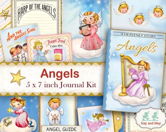 FAITH junk journal kit, Angels Prayer journal, Christian journal, Bible journaling, DIY book of prayers, digital download KM-136