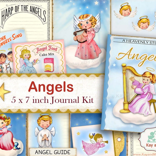 FAITH junk journal kit, Angels Prayer journal, Christian journal, Bible journaling, DIY book of prayers, digital download KM-136