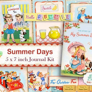 SUMMER junk journal kit, summer theme journal pages, summer diary book, PDF digital printable ephemera, instant download KM-45