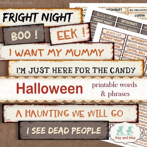 Mots et phrases imprimables HALLOWEEN, mots de journal indésirable d'Halloween, fabrication de cartes, embellissements d'artisanat en papier, téléchargement numérique instantané KM-60
