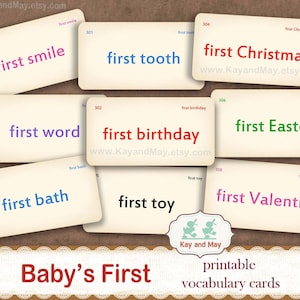 Cartões BABY FIRST, palavras de vocabulário flashcard, cartões flash para bebês, artesanato em papel, cartões de diário de lixo para bebês, download instantâneo KayandMay KM-118