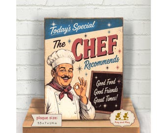 Vintage style Chef sign kitchen dining room, table shelf sitter wall art home decor PL-135