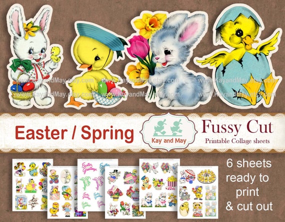 EASTER printable fussy cut images, rabbits, Easter bunnies, bunny, chicks, junk journal, KayandMay, instant digital download KM-96 Il_570xn