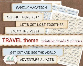 TRAVEL journal words, printable words & phrases, vacation journal words, vacation scrapbook, KayandMay, digital instant download KM-103