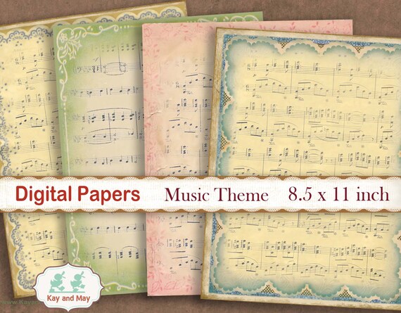 Music theme printable digital paper - set of 8 for journal pages, scrapbooking & other crafts - 8.5 x 11 inch - instant download KM-9 Il_570xn