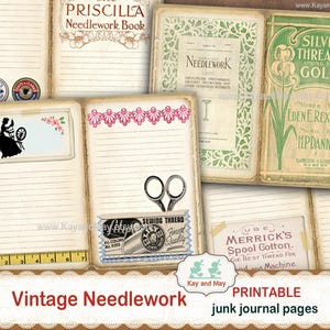 NEEDLEWORK SEWING junk journal pages, vintage sewing pages, antique sewing pages, sewing journal pages, KayandMay digital download KM-130