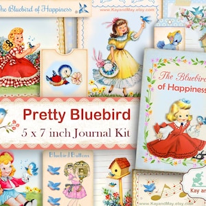 BLUEBIRD junk journal kit, vogeldagboekpagina's, lentedagboek, speciaal vriendcadeau, bluebird van geluk, KayandMay digitale download KM-95