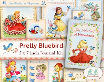 BLUEBIRD Junk Journal Kit, Vogeltagebuchseiten, Frühlingstagebuch, besonderes Freundgeschenk, Bluebird of Happiness, KayandMay digitaler Download KM-95