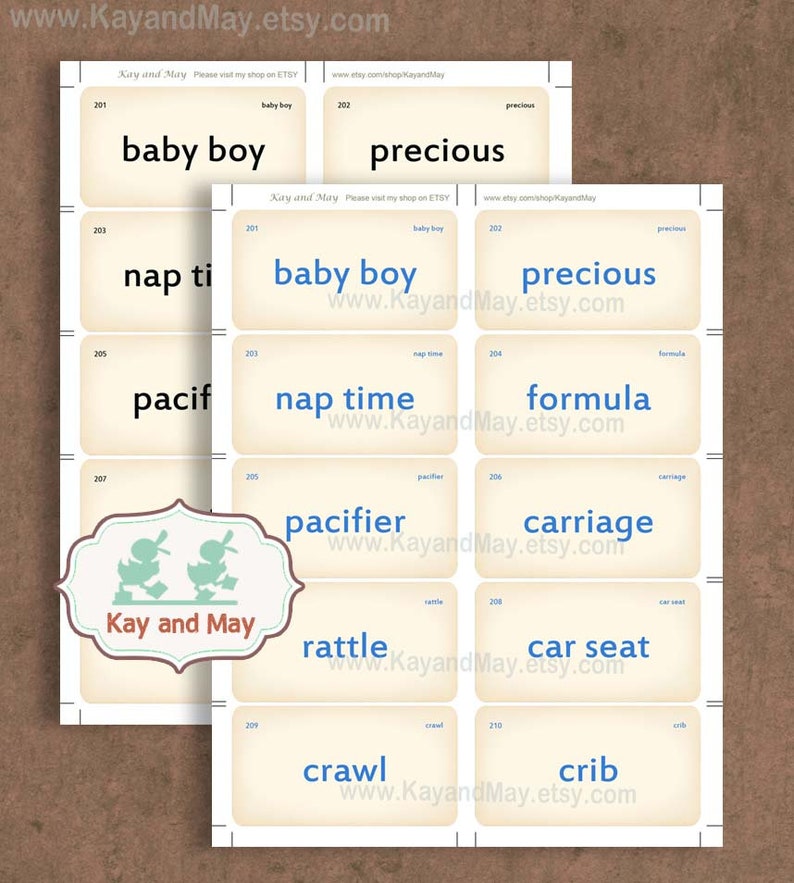 Baby Boy Vocabulary Cards: Printable Flashcards for junk journal scrapbook tags (PDF Download) image 2