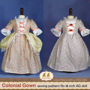 Felicity or Elizabeth Sewing Pattern fits American Girl 18 inch dolls (Colonial Gown COL-1) doll dress pattern - INSTANT download PDF sewing