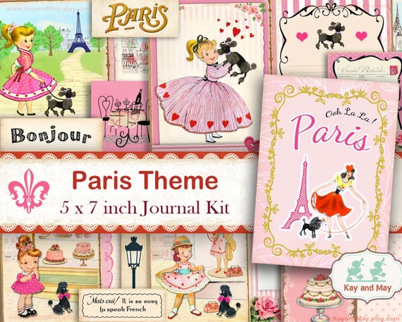 printable PARIS junk journal kit, journal pages, travel journal diary book, French theme digital printable ephemera, instant download KM-47 Il_570xn