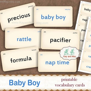 Baby Boy Vocabulary Cards: Printable Flashcards for junk journal scrapbook tags (PDF Download) image 3