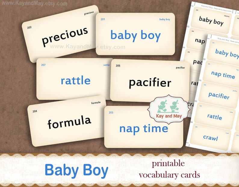 Baby Boy Vocabulary Cards: Printable Flashcards for junk journal scrapbook tags (PDF Download) image 3