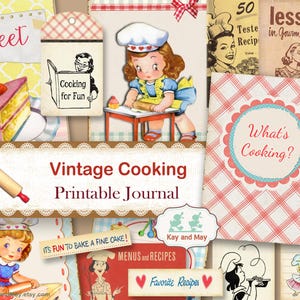 Vintage Cooking Junk Journal Kit: printable pages for recipes (Digital Download)