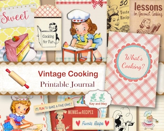 Vintage Cooking Junk Journal Kit: printable pages for recipes (Digital Download)