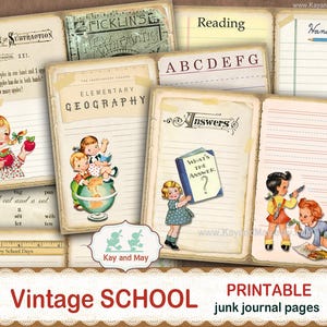 VINTAGE SCHOOL ongewenste dagboekpagina's, vintage schoolboekpagina's, antieke schoolboek afdrukbare pagina's, KayandMay digitale download KM-131
