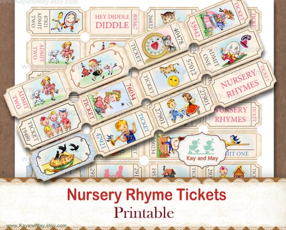 Nursery Rhyme Tickets: Baby journal Printable ephemera (Digital Download)