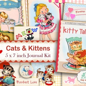 Kit de journal pour chats, pages de journal chats et chatons, joli journal pour amoureux des chats, éphémères chat, étiquettes, cartes, téléchargement numérique KayandMay KM-133