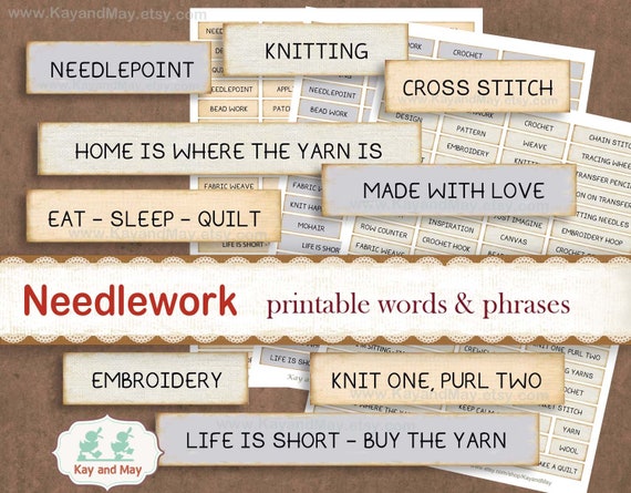 NEEDLEWORK journal words - printable words & phrases - crochet, embroidery, quilting themed journal embellishments - instant download KM-51 Il_570xn