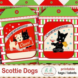 Etiquetas de presente SCOTTY DOG / cartões de felicitações para impressão, etiquetas para aniversário, aposentadoria, casamento, chá de bebê e muito mais! - download instantâneo KM-13