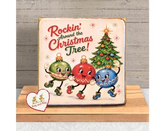 Christmas Ornaments dancing retro vintage style sign shelf sitter decor  WB-276