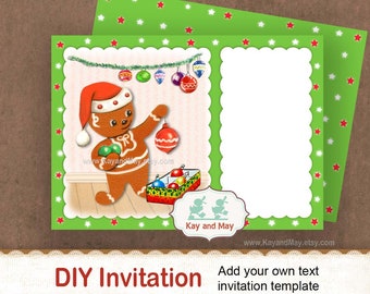 Christmas Ornaments exchange Party invitation / Christmas decorating party / Gingerbread cookie invitation / add your own text invite /#24