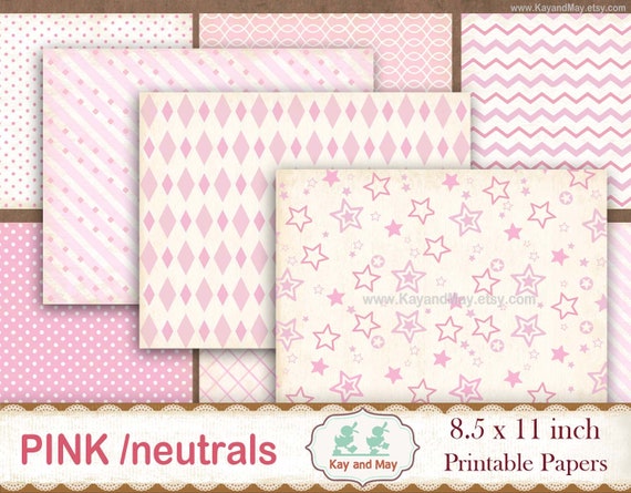 PINK printable digital papers, junk journal pages, background paper designs, baby pink journal paper, KayandMay instant download KM-114 Il_570xn
