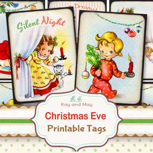 Weihnachten Geschenkanhänger druckbar retro Weihnachten Kinder Journal Scrapbook Karten (digitaler Download KM-9)