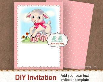 BABY Lamb invitation / girl baby shower invitation / girl baby first birthday / add your own text invitation / DIY party decorations / #51