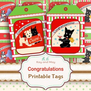 Scottie Dog Gift Tags Printable Congratulations Cards wine bottle labels digital download #KM-13