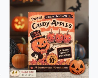 Candy Apples Halloween Sign retro vintage style handmade shelf sitter Autumn home decor PL-148