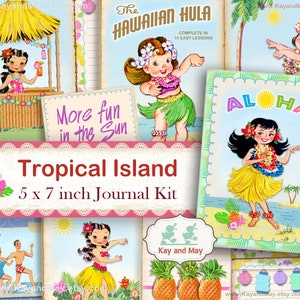 TROPICAL island junk journal kit, Hawaii journal kit, summer journal kit, beach journal kit, KayandMay, digital instant download KM-105