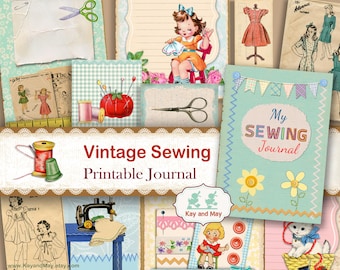 Vintage Nähen Journal Kit: Ephemera zum Ausdrucken (Digitaler Download)