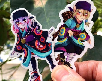 Mononoke anime kusuriuri medicijnverkopers Ri en Kon glanzende gestanste stickers