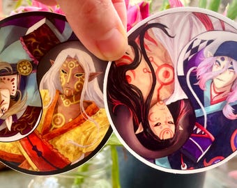 Mononoke medicine seller and shingi yin yang glossy 3x3in circle anime laptop stickers, Mononoke kusuruirui 2007 series & movie version