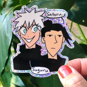 jjk Satoru Gojo and Suguru Geto 3&quot;x3&quot;in funny glitter anime laptop sticker jujutsu kaisen parody, glossy finish