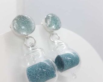 Aqua Blown glass Earrings-Pyrex-statement Earrings