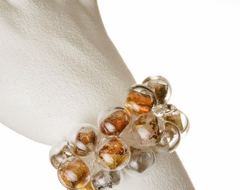 Glass Bubble  Statement  Bracelet - hand blown Pyrex Foil Stretchy Bracelet